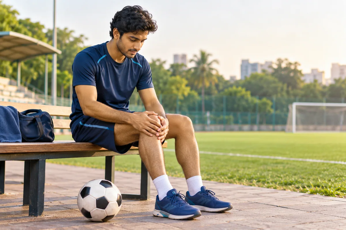 A conceptual illustration of a knee injury in a recreational athlete.