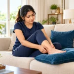 A conceptual illustration of supported rest after an ankle injury.