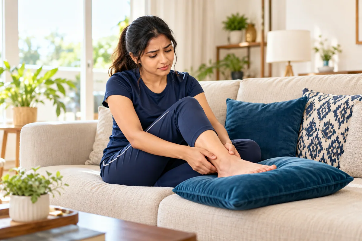 A conceptual illustration of supported rest after an ankle injury.