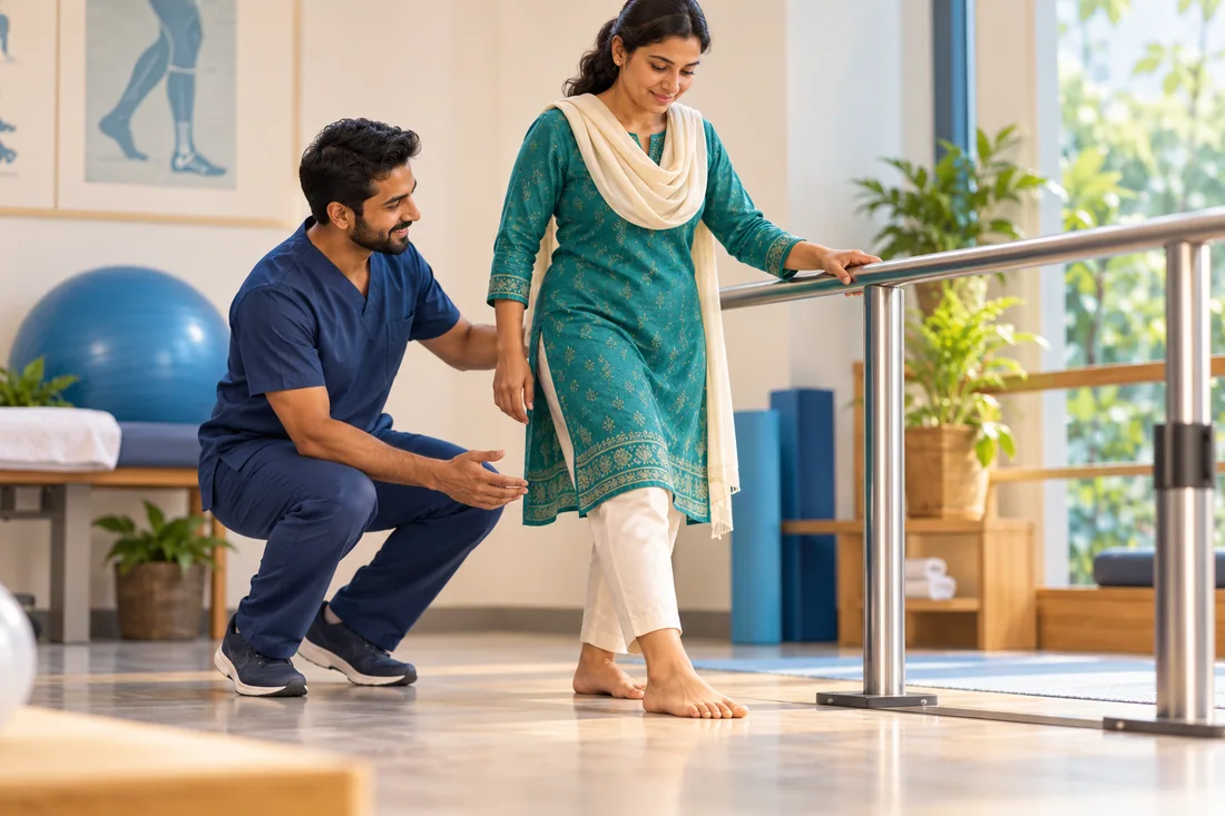A conceptual illustration of supported balance rehabilitation for the ankle.