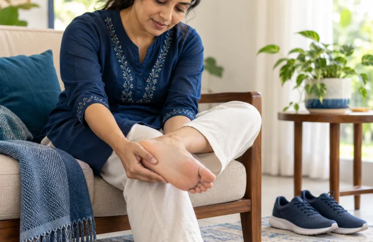 A conceptual illustration showing the location of heel discomfort.