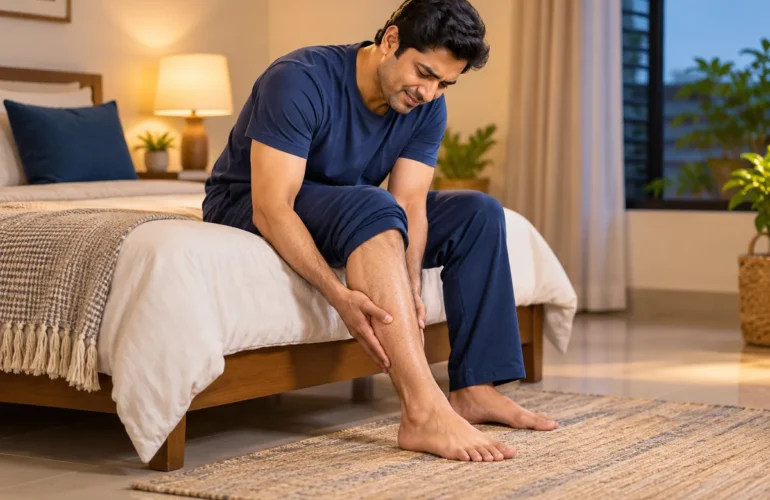 A conceptual illustration of calf muscle discomfort.