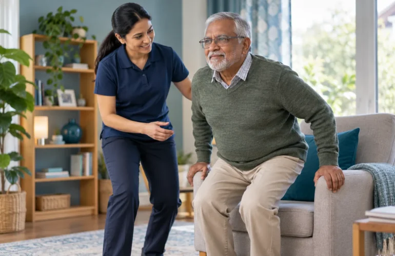 AI-generated conceptual illustration for geriatric physiotherapy.