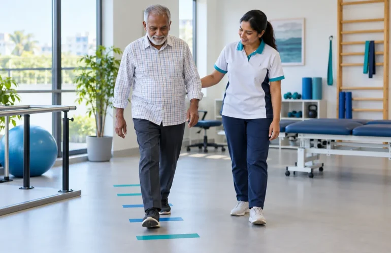 AI-generated conceptual illustration for parkinsons physiotherapy.